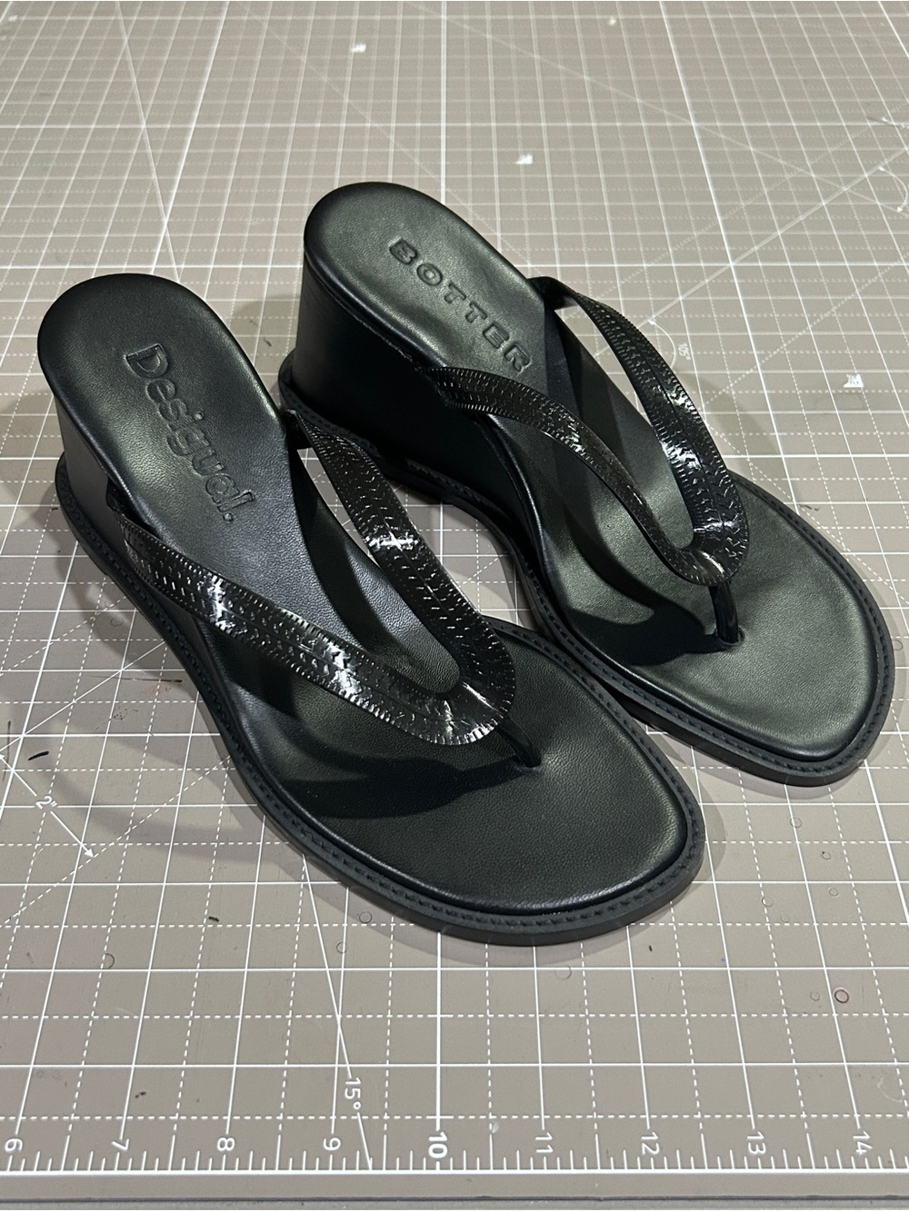 Desigual x Botter Black Thong Wedge Sandals